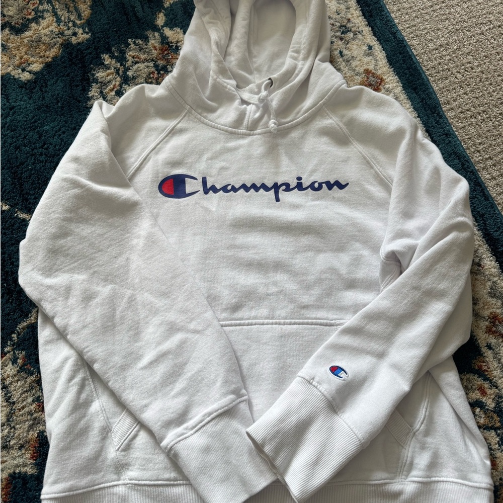 Champion Classic White Hoodie with Logo